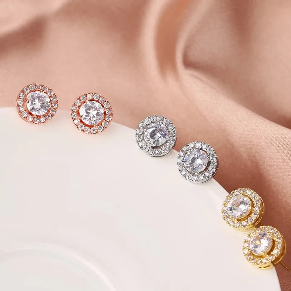 Golden Round AAA CZ Crystal Stud Earrings