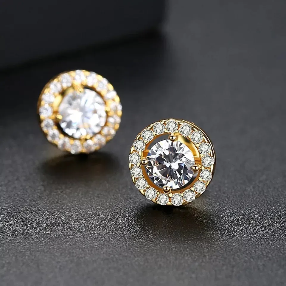 Golden Round AAA CZ Crystal Stud Earrings