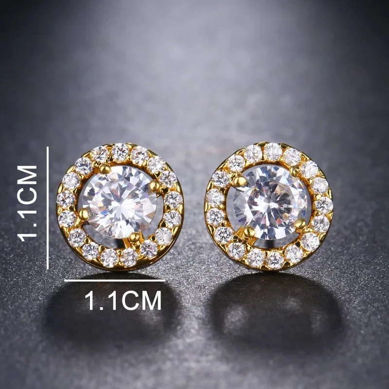 Golden Round AAA CZ Crystal Stud Earrings