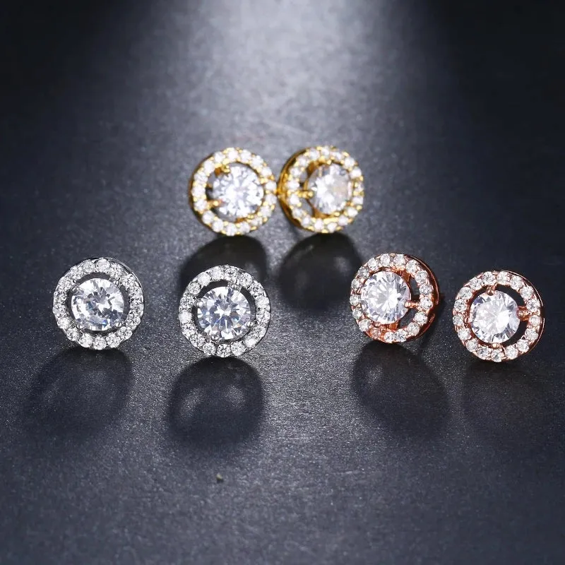 Golden Round AAA CZ Crystal Stud Earrings