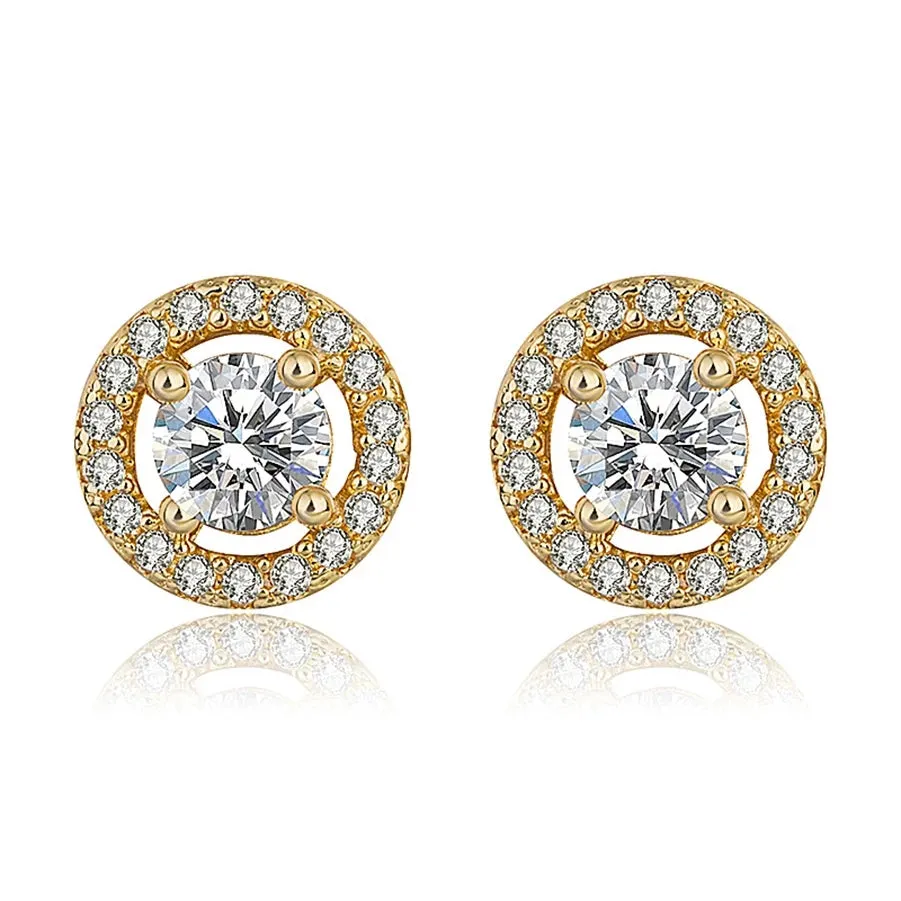 Golden Round AAA CZ Crystal Stud Earrings