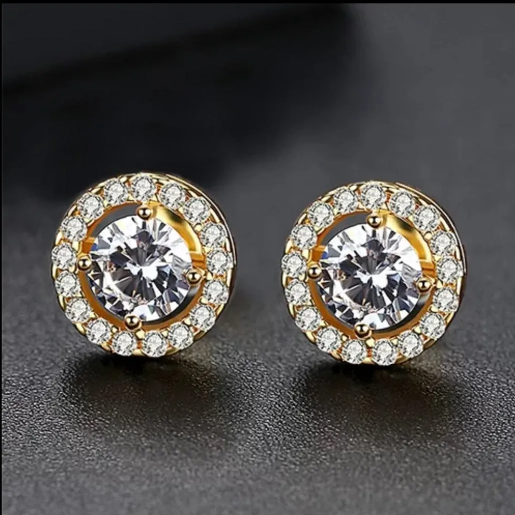 Golden Round AAA CZ Crystal Stud Earrings