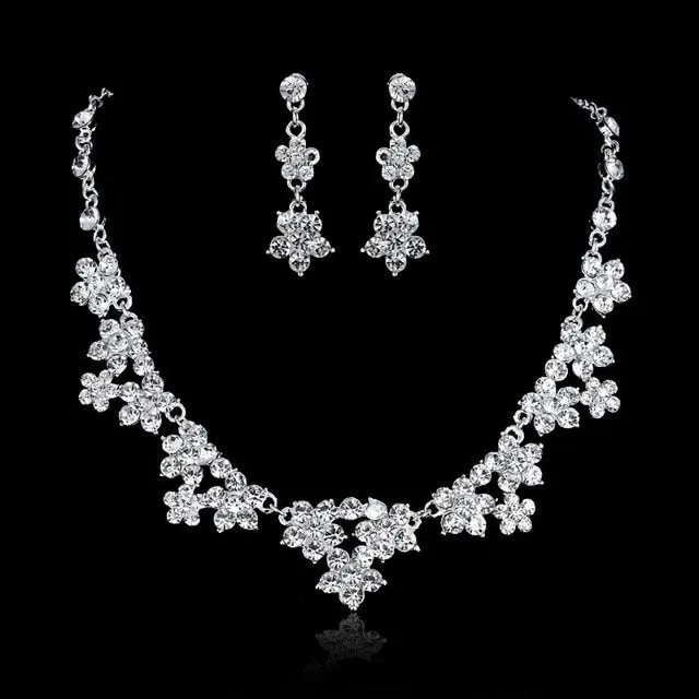 Gorgeous Heart, Crystal and Rhinestone Tiara, Necklace & Earrings Wedding Jewelry Set