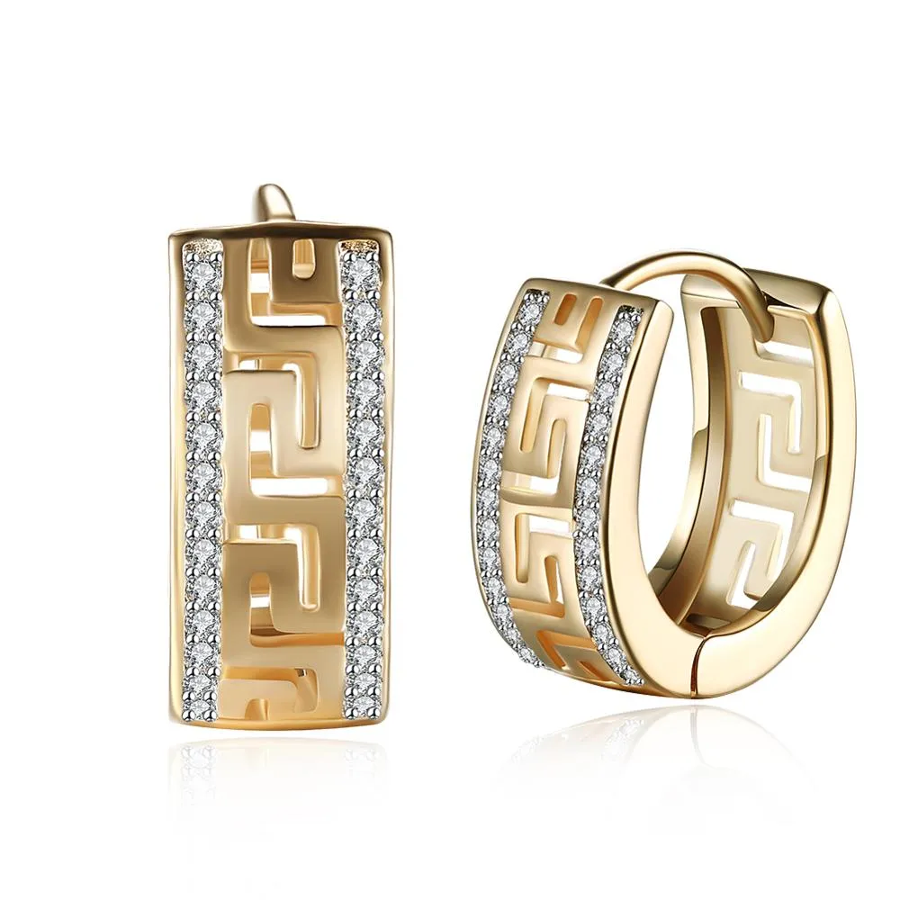 Greek Key with Clear Cubic Zirconia Copper Casual Hoop Earrings