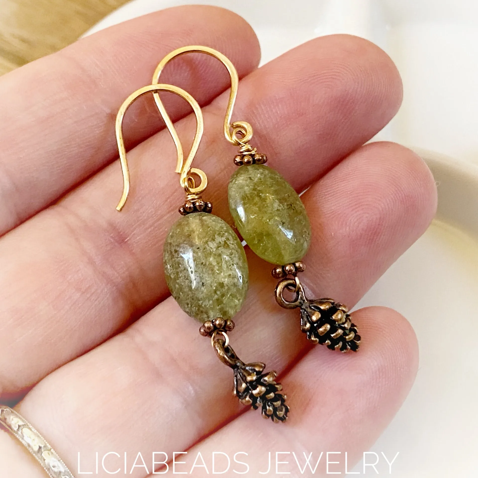 Green garnet pinecone earrings