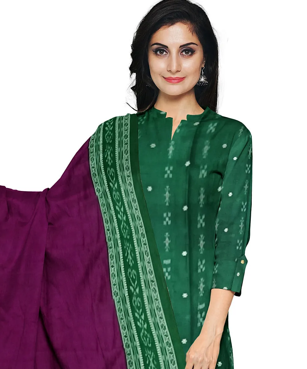 Green purple handwoven cotton nuapatna dress material