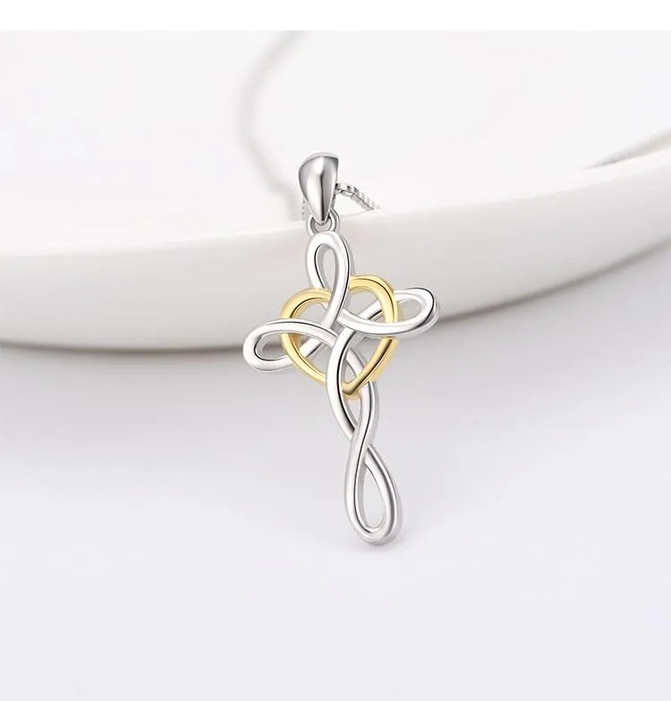 Heart-Shaped Celtic Knot Cross Necklace Pendant