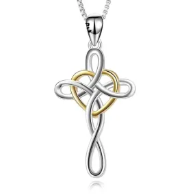 Heart-Shaped Celtic Knot Cross Necklace Pendant