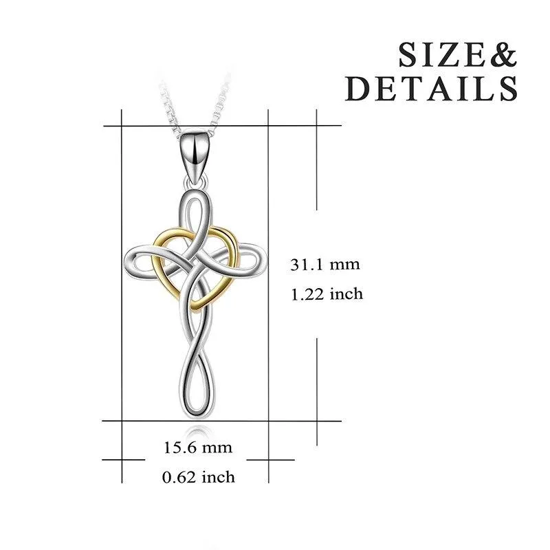 Heart-Shaped Celtic Knot Cross Necklace Pendant