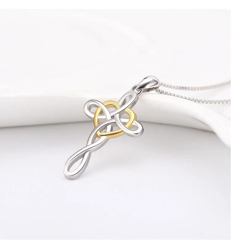 Heart-Shaped Celtic Knot Cross Necklace Pendant