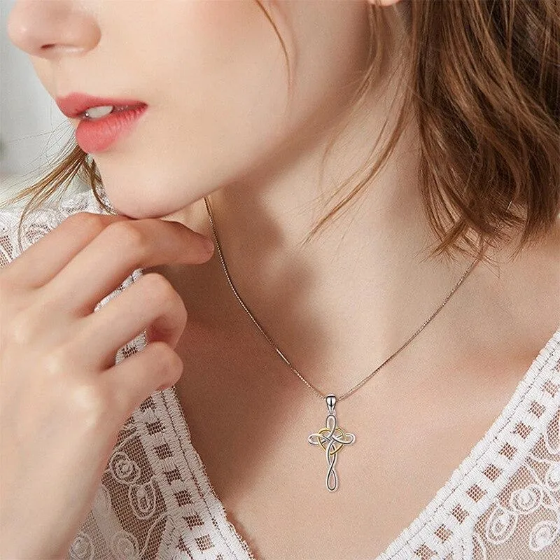 Heart-Shaped Celtic Knot Cross Necklace Pendant