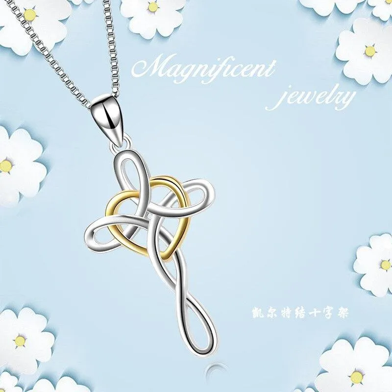 Heart-Shaped Celtic Knot Cross Necklace Pendant