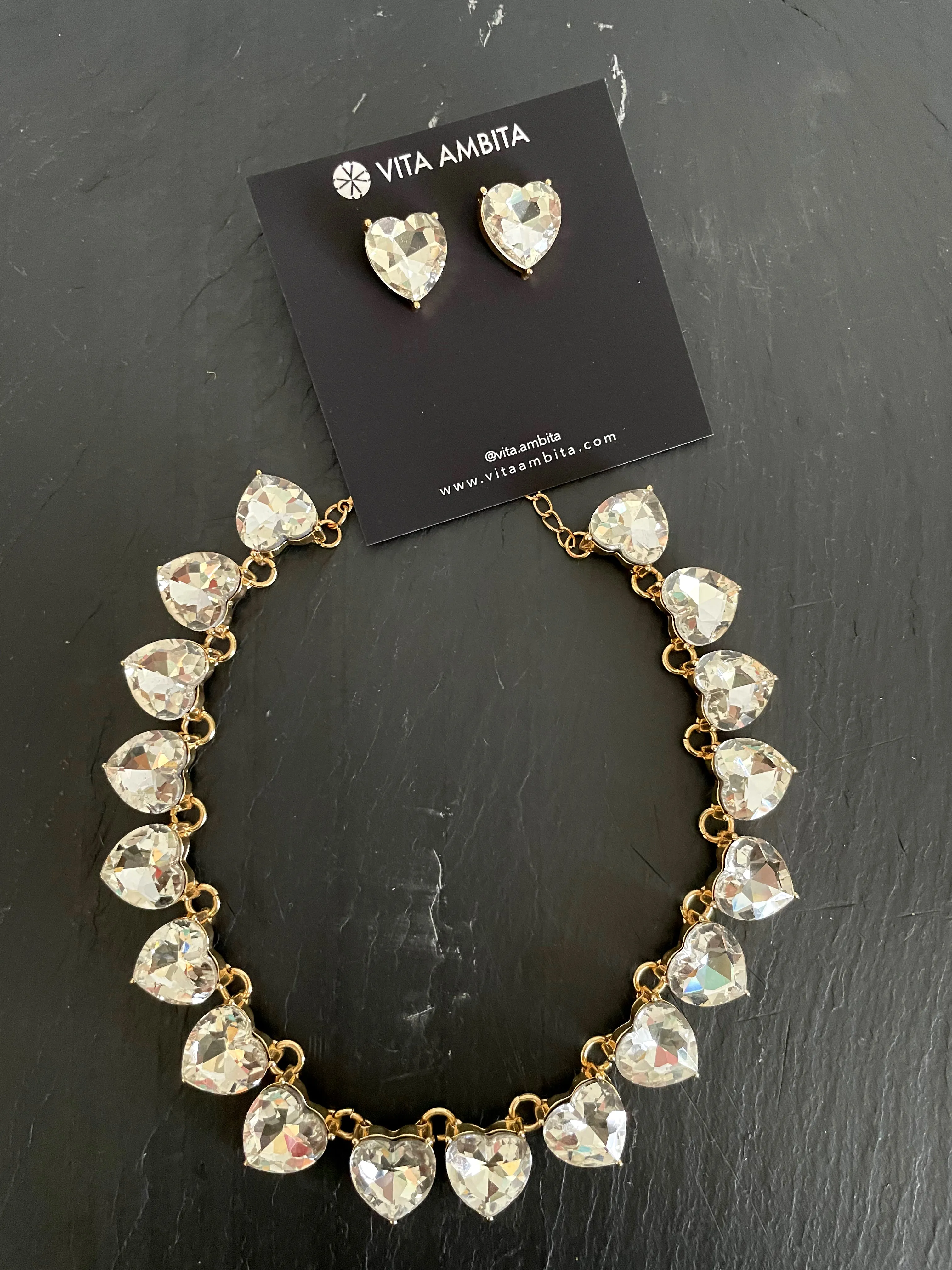 Heart shaped crystal stone Necklace- bracelet - earrings