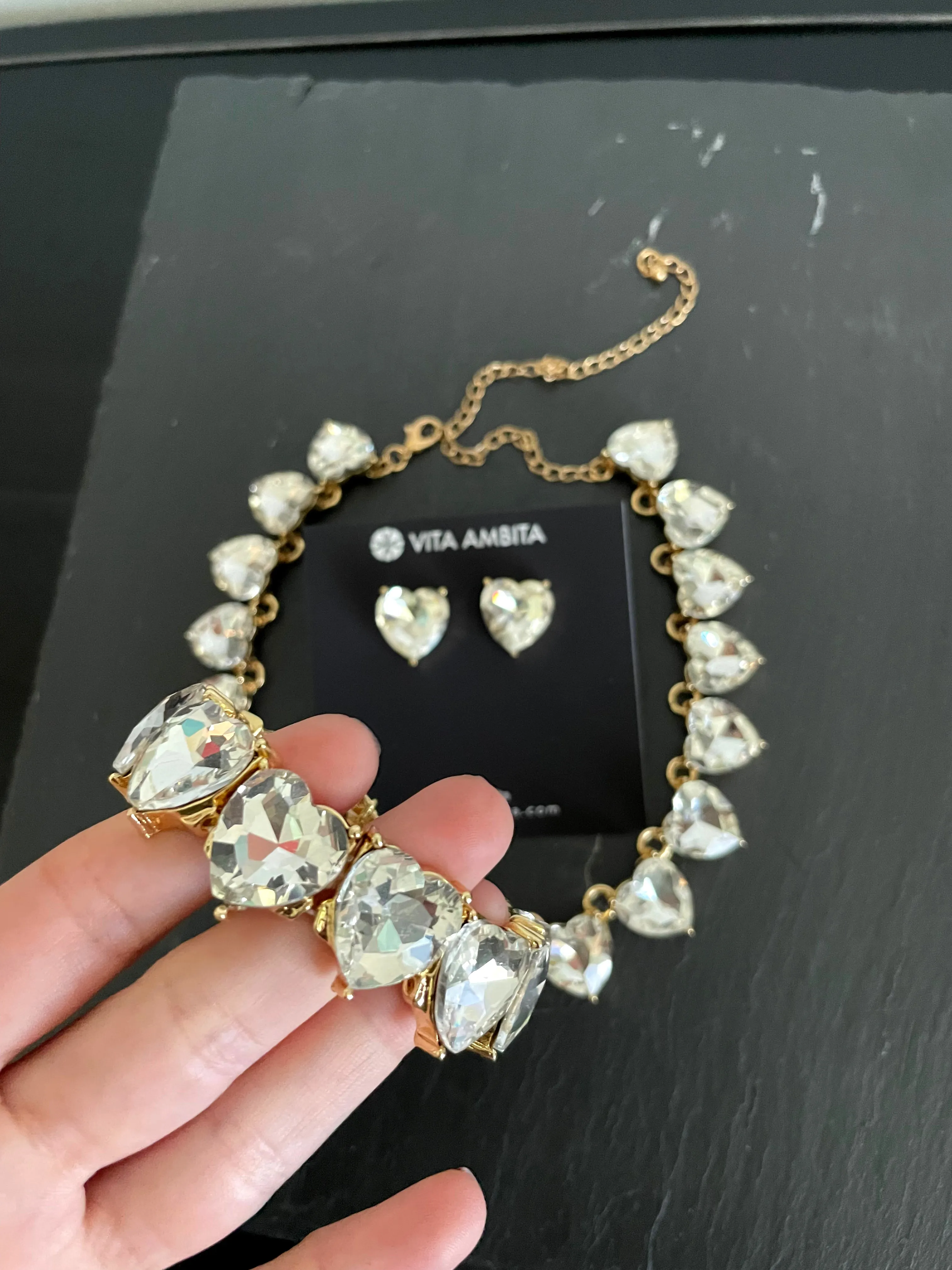 Heart shaped crystal stone Necklace- bracelet - earrings