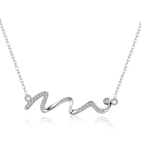 Heartbeat Wave Cubic Zirconia 925 Sterling Silver Long Chain Fashion Pendant Necklace