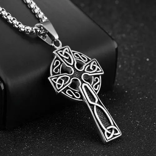 Hip Hop Silver & Gold Celtic Cross Pendant Necklace with 24 Inch Chain