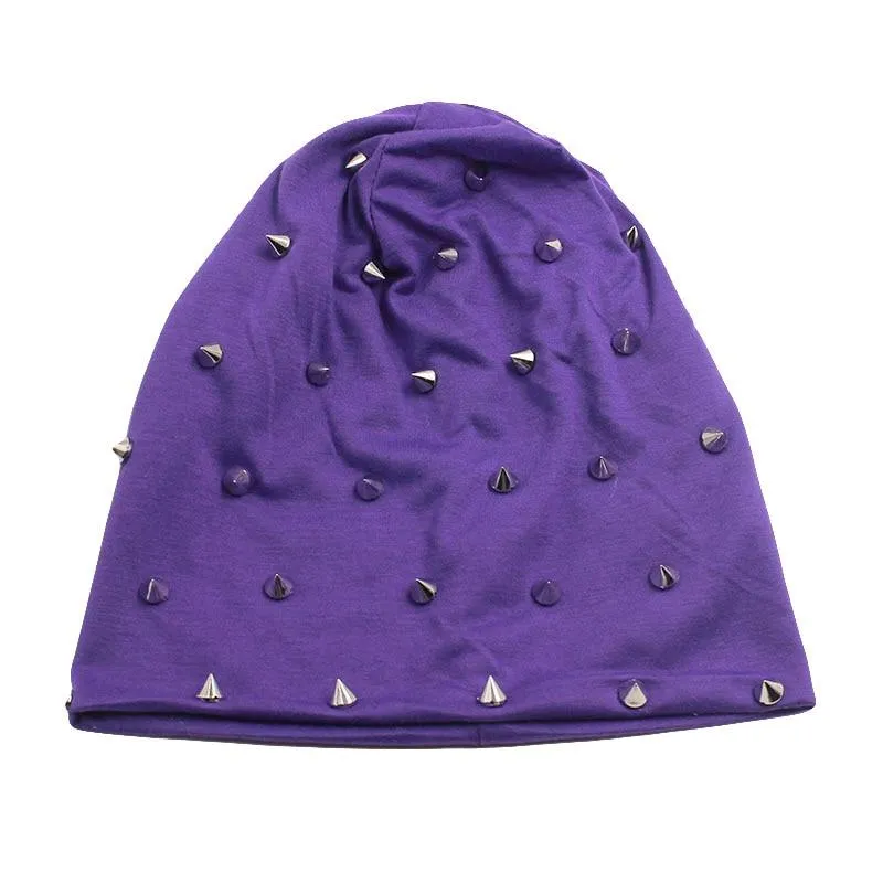 Hip-hop Solid Color Beanie, Skullie or Bonnet with Silvery Rivets