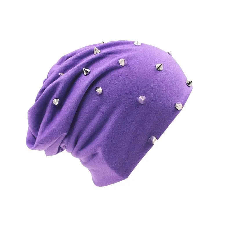 Hip-hop Solid Color Beanie, Skullie or Bonnet with Silvery Rivets