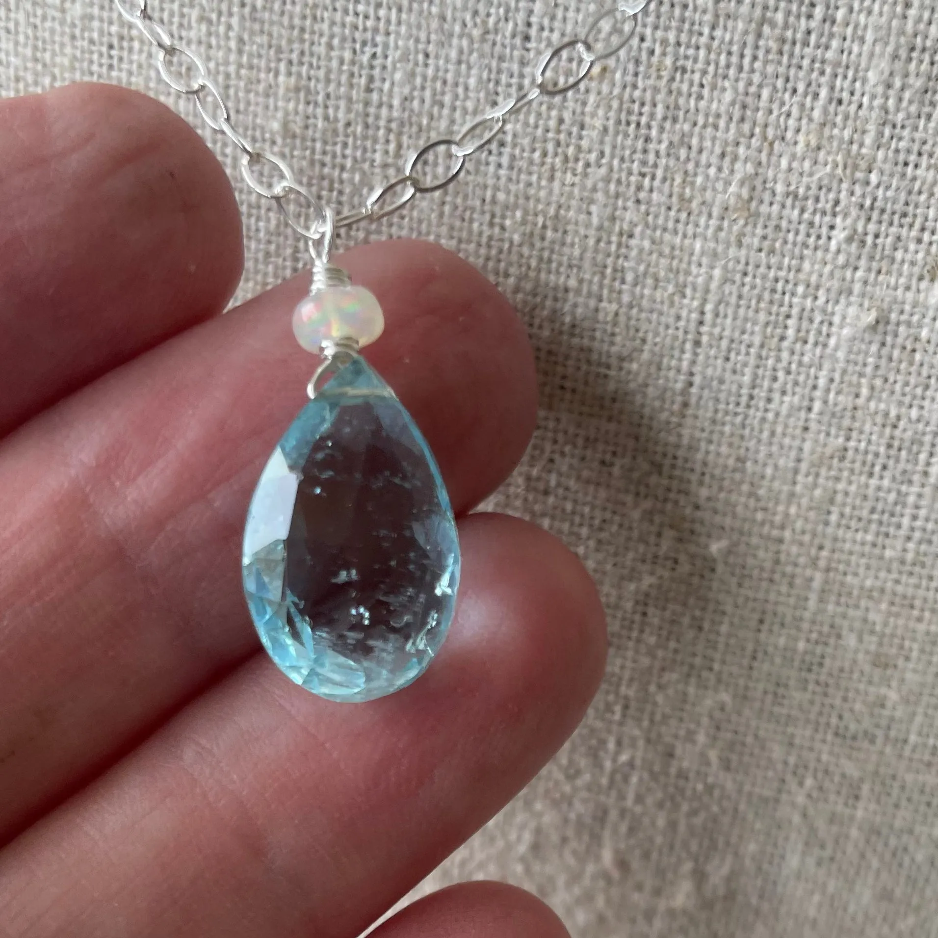 Huge Aquamarine and Opal Necklace, OOAK