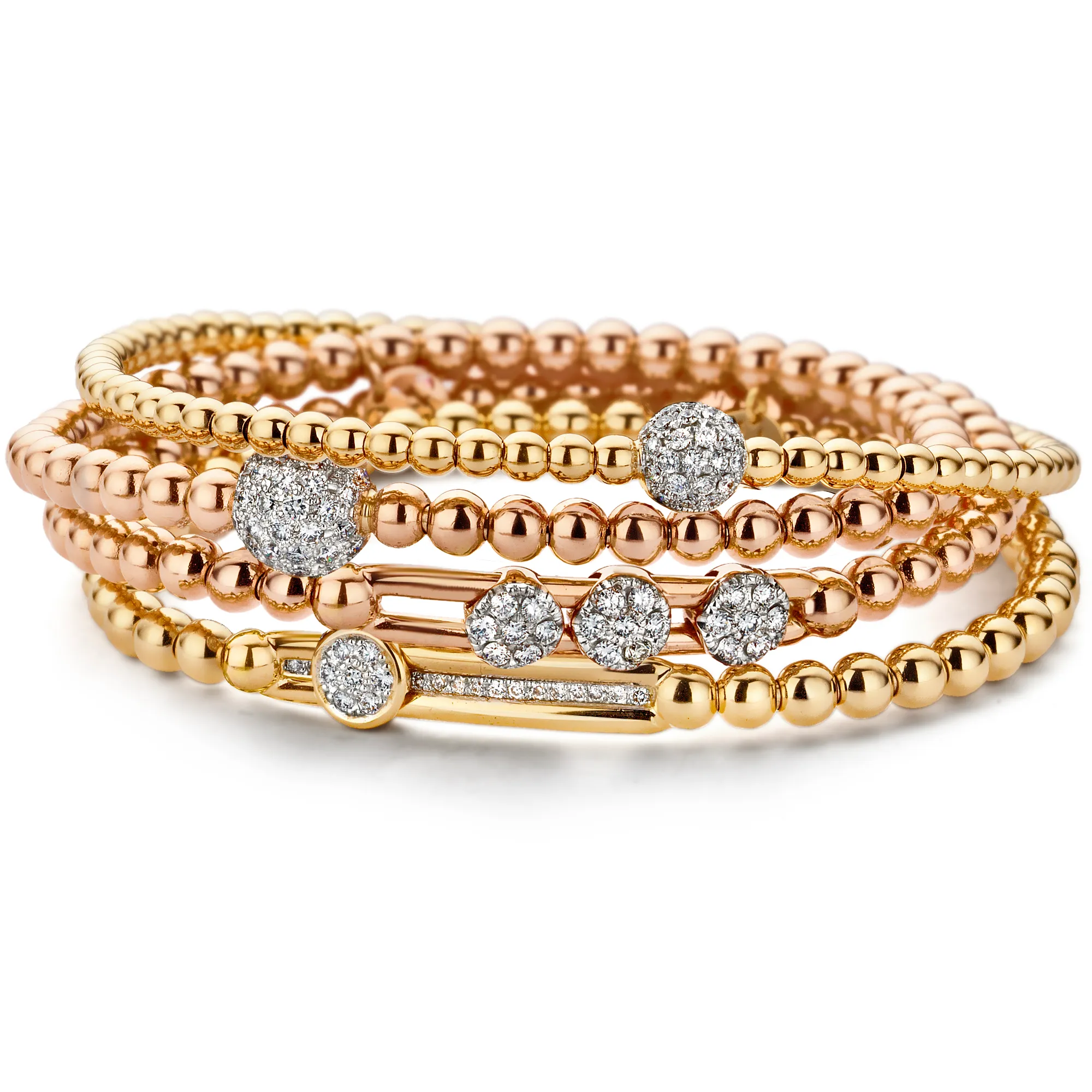 Hulchi Belluni 18K Rose Gold Stretch Stackable Bracelet with Large Pave Diamond Ball Station