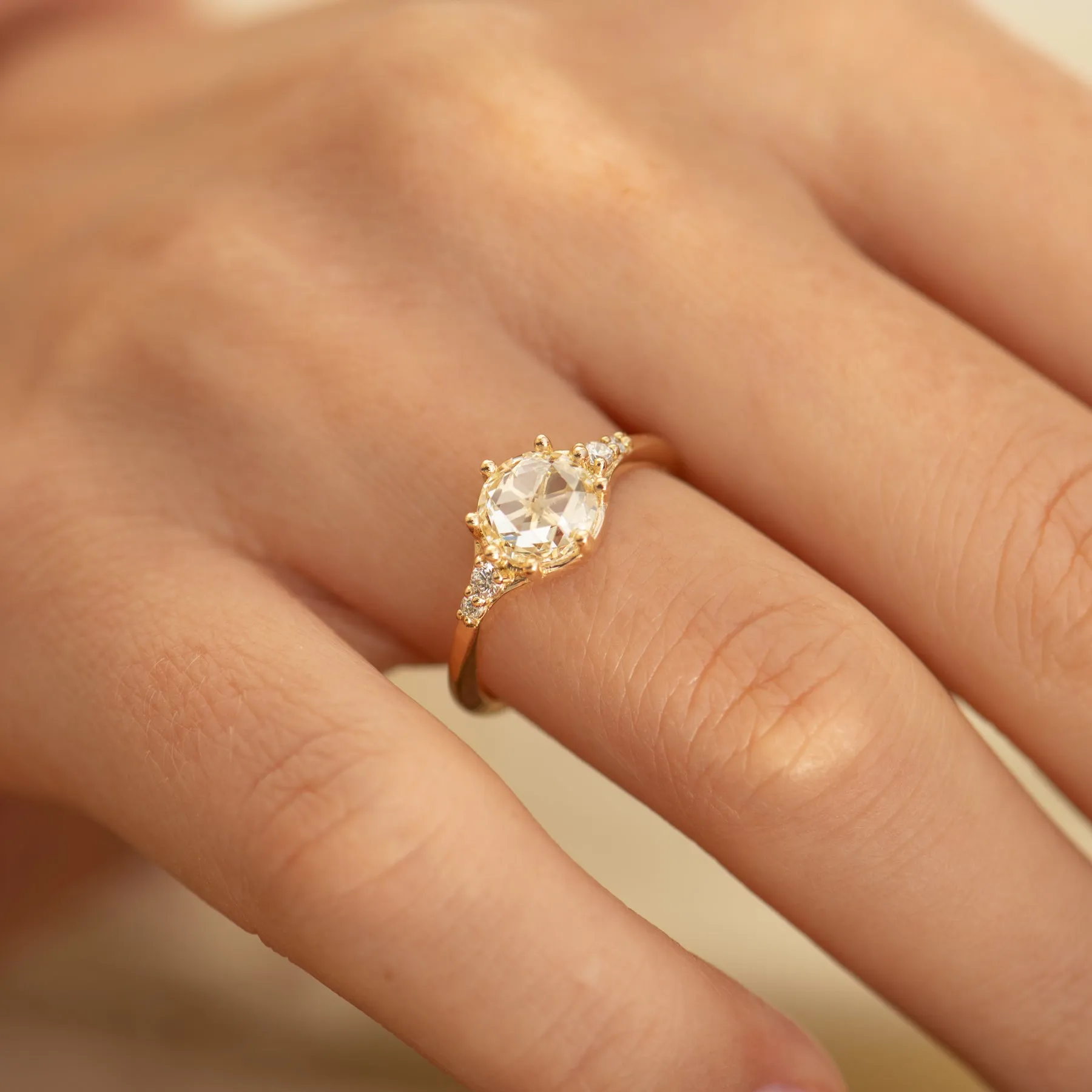 Icy Rose Cut Diamond Ring - Snowflake Engagement Ring