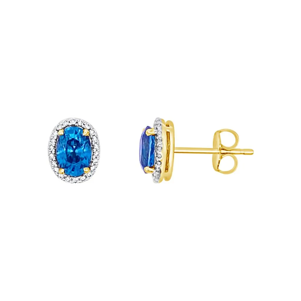 Irisa by Martin Binder Oval Blue Zircon & Diamond Halo Earrings