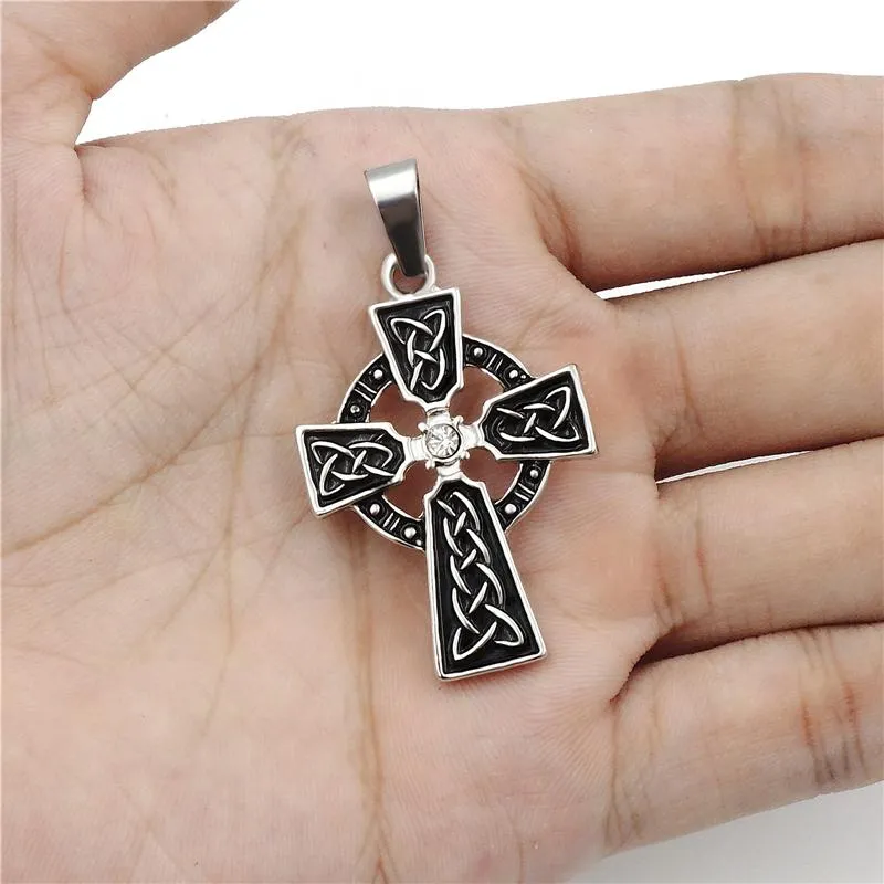 Irish Celtic Cross with Zirconia Pendant Necklace