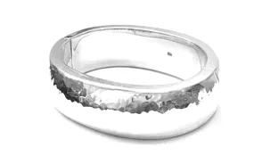 Iron Clay Bangle Silver Beaten 2cm Hinged Bangle