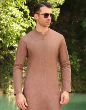 J. Mens Brown Cotton Semi-Formal 2-Piece Kurta   Trouser