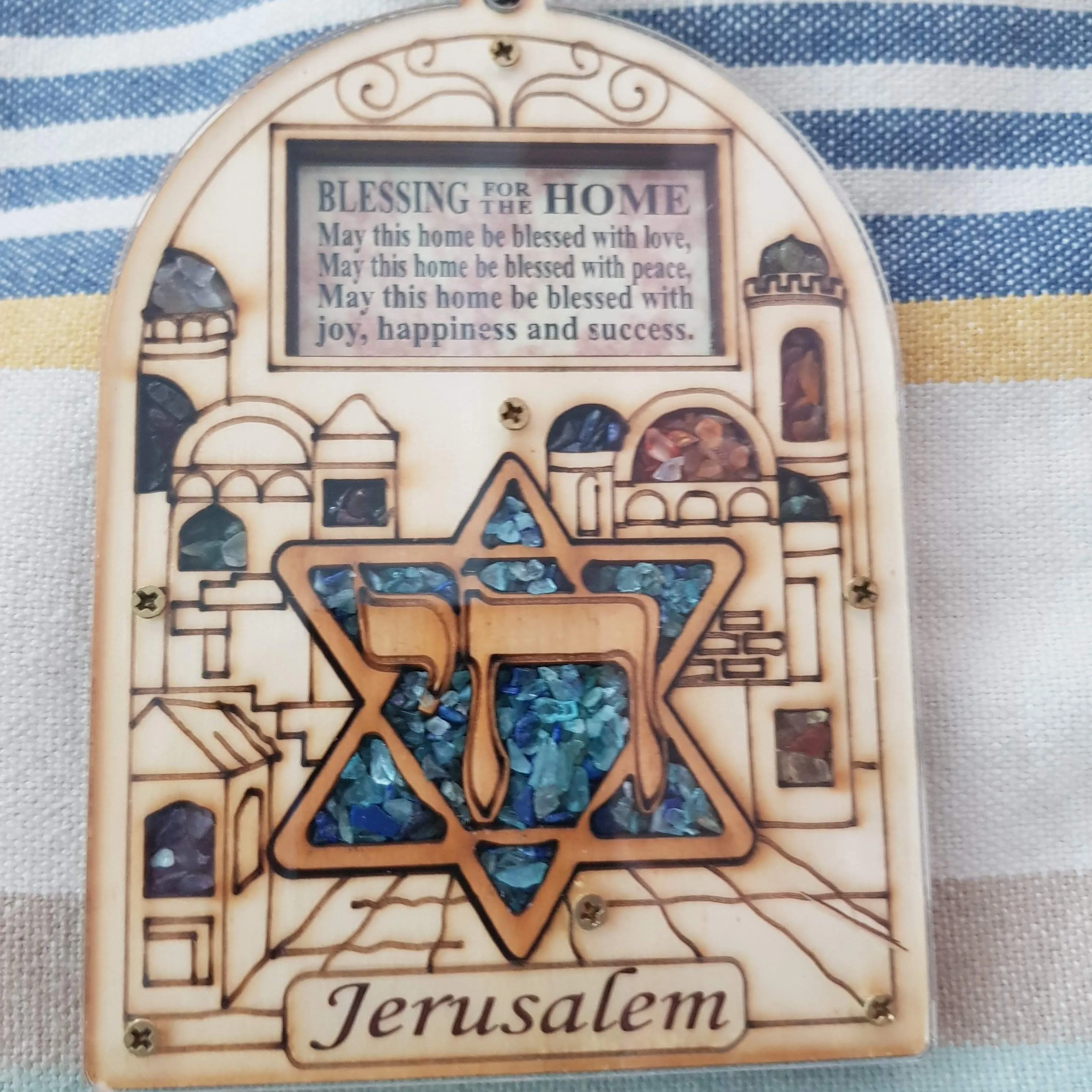 Jerusalem Chai Hamsa for home. Star of David Chai Hamsa Home Blessing Israeli Jewish Gift 13cm x 9cm