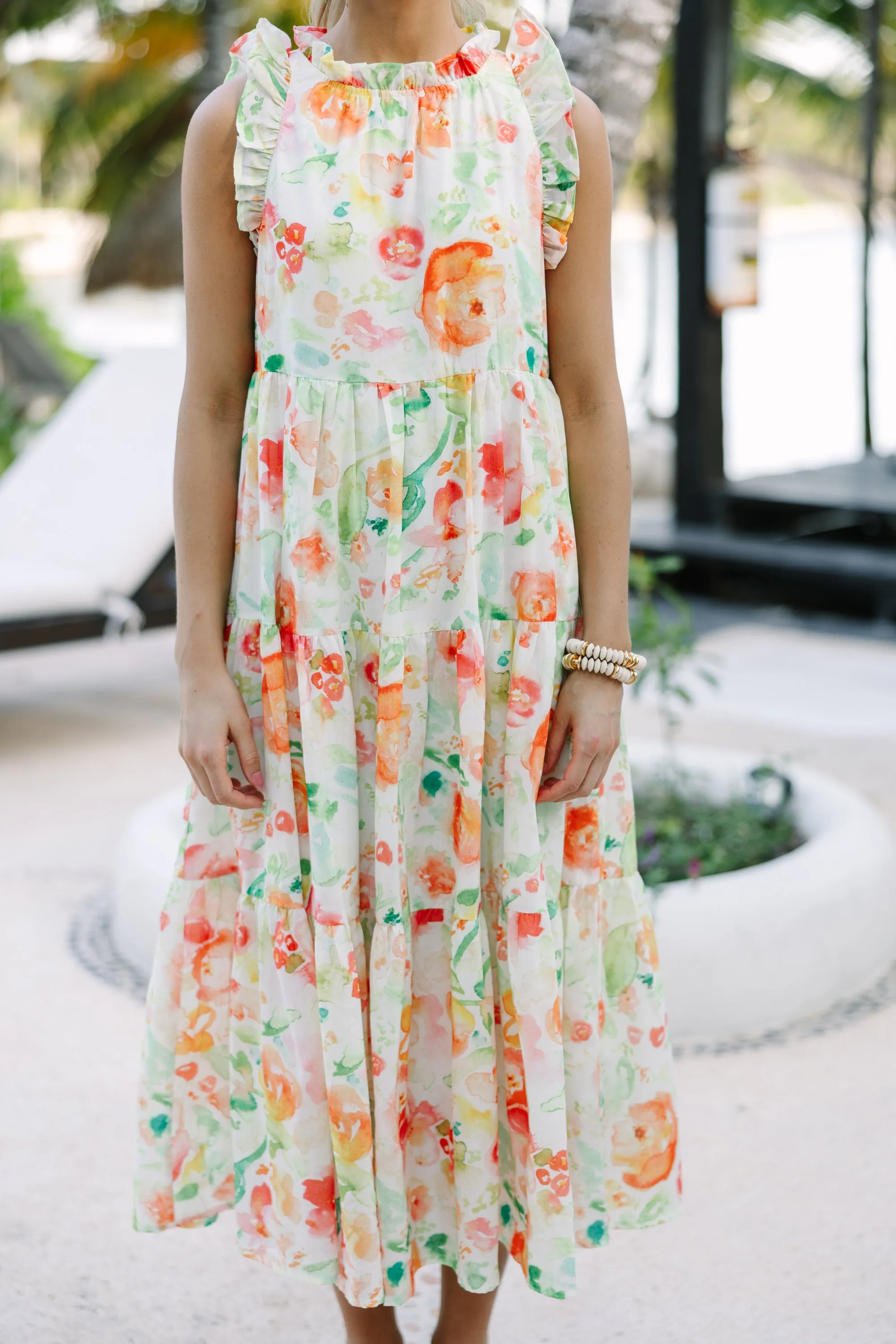 Just A Dream Orange Floral Midi Dress