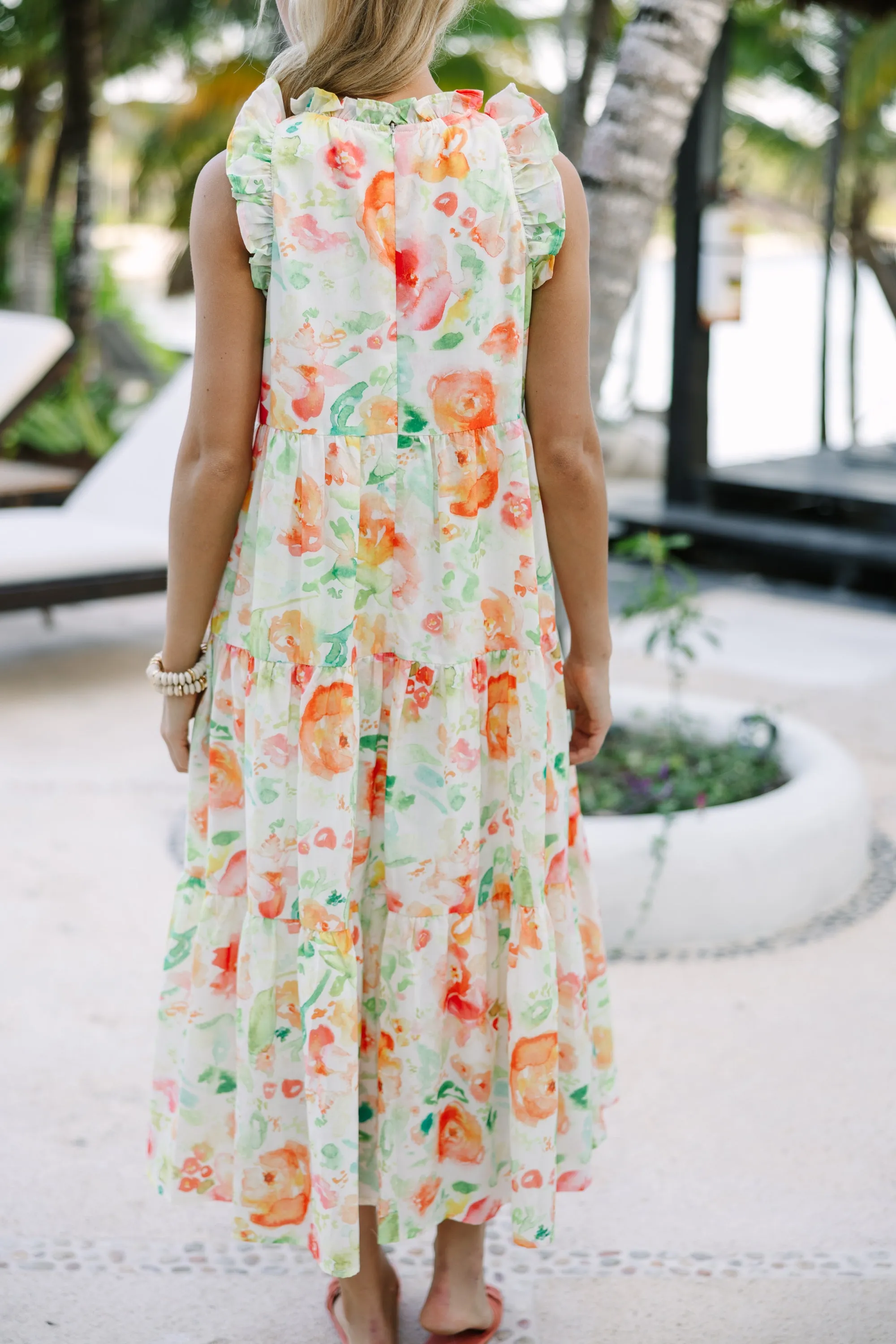 Just A Dream Orange Floral Midi Dress