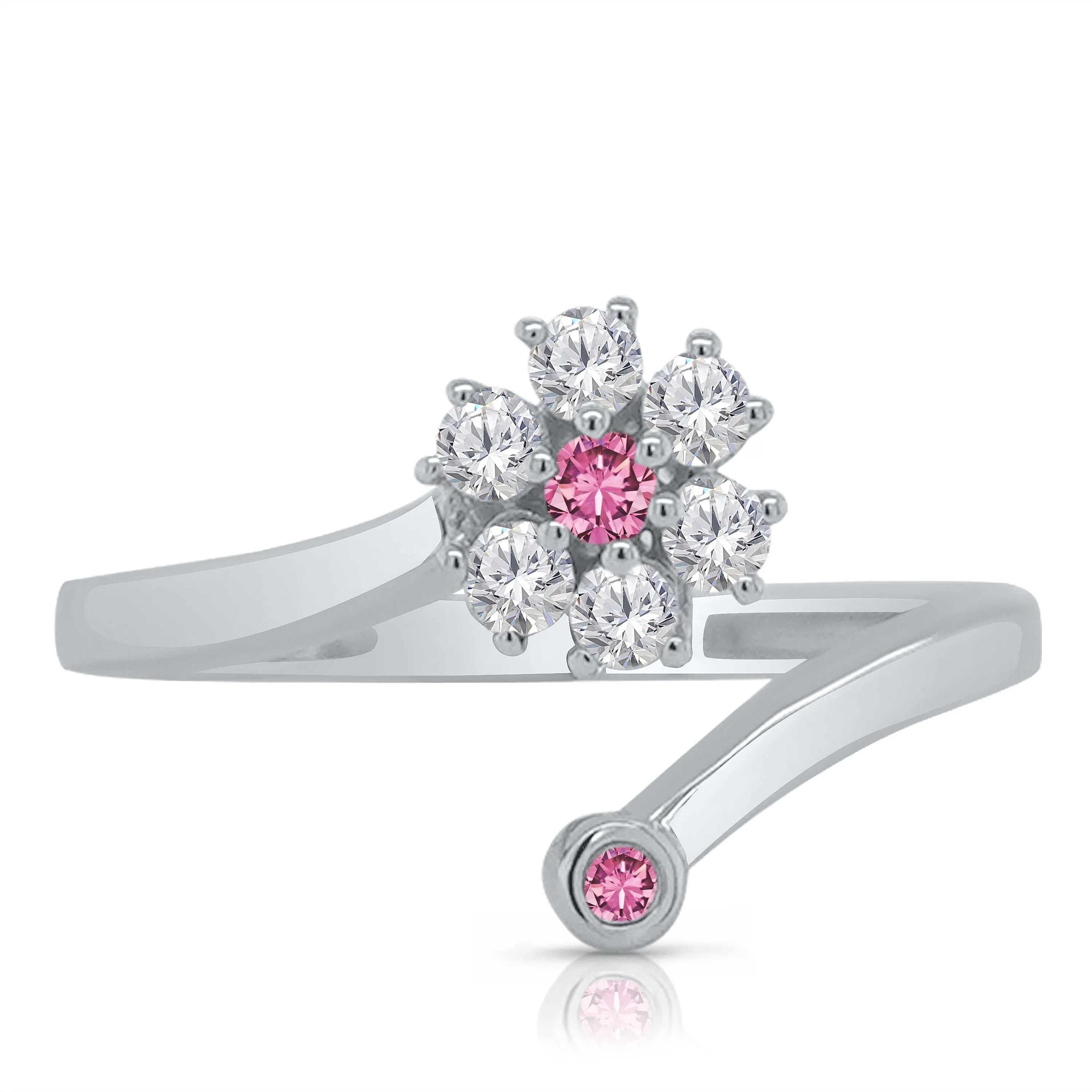 Kallati Heirloom Pink Sapphire & Diamond Flower Ring in 14K White Gold