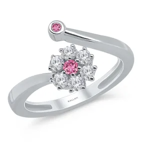 Kallati Heirloom Pink Sapphire & Diamond Flower Ring in 14K White Gold