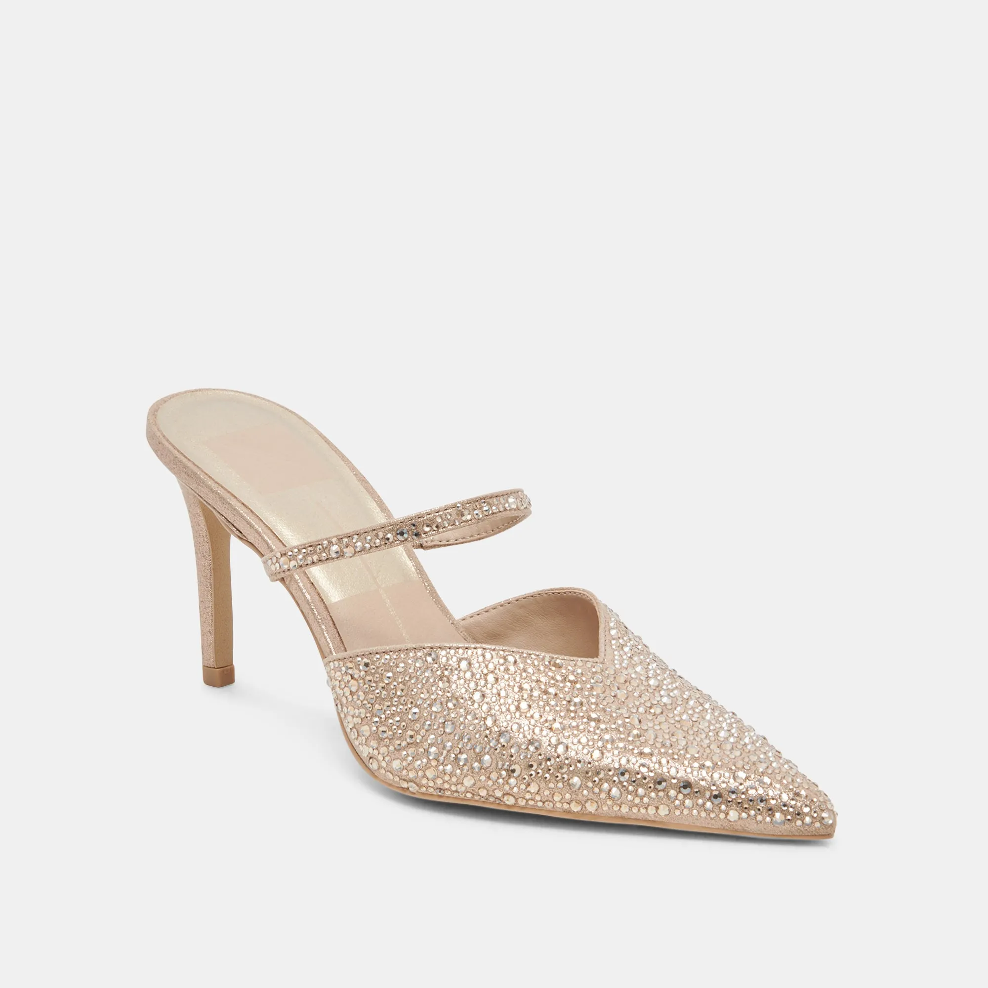 KANIKA CRYSTAL HEELS LIGHT GOLD FABRIC