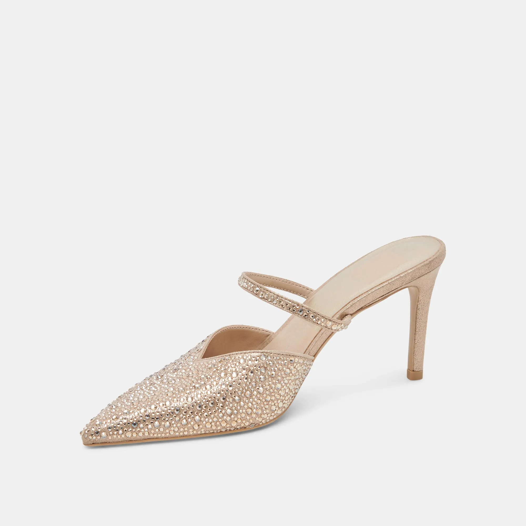 KANIKA CRYSTAL HEELS LIGHT GOLD FABRIC