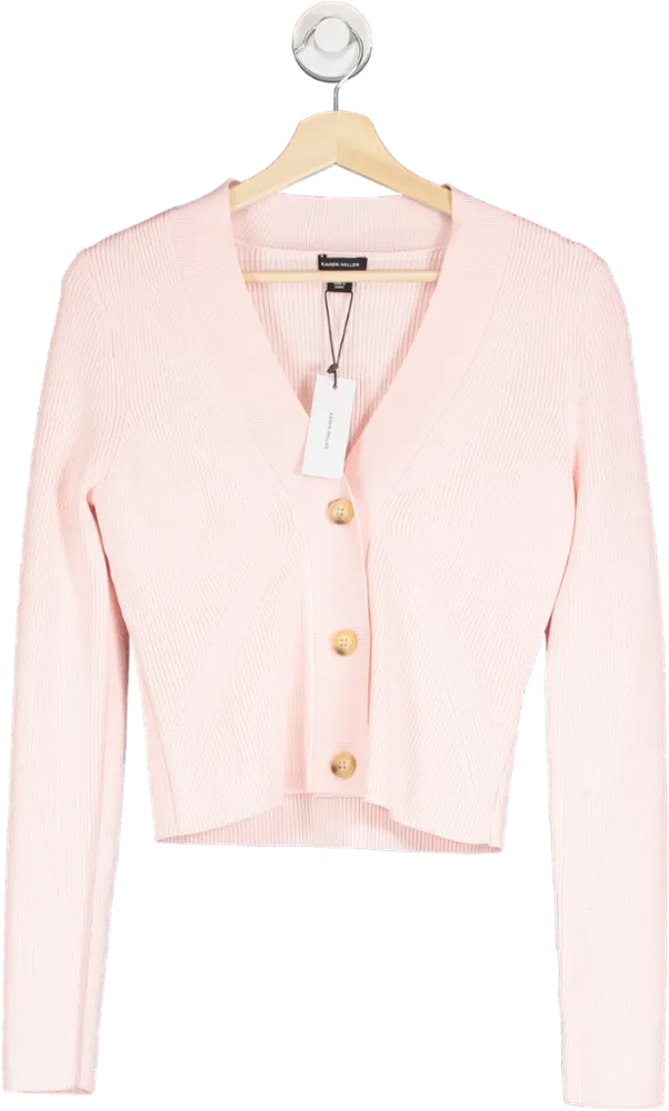 Karen Millen Pink Rib Compact Knit Half Cardigan UK M