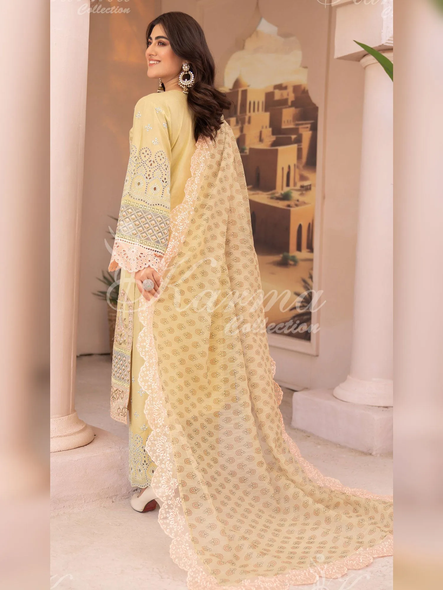 Karma Collection "Naqsh" Maize Cotton Embroidered Suit (KC1355)