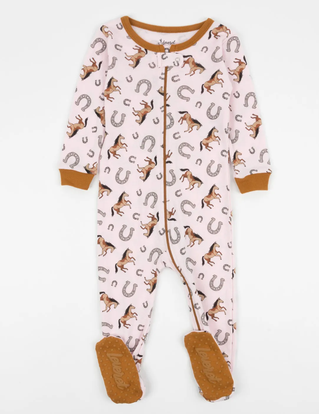 Kids Footed Light Pink Horse Pajamas