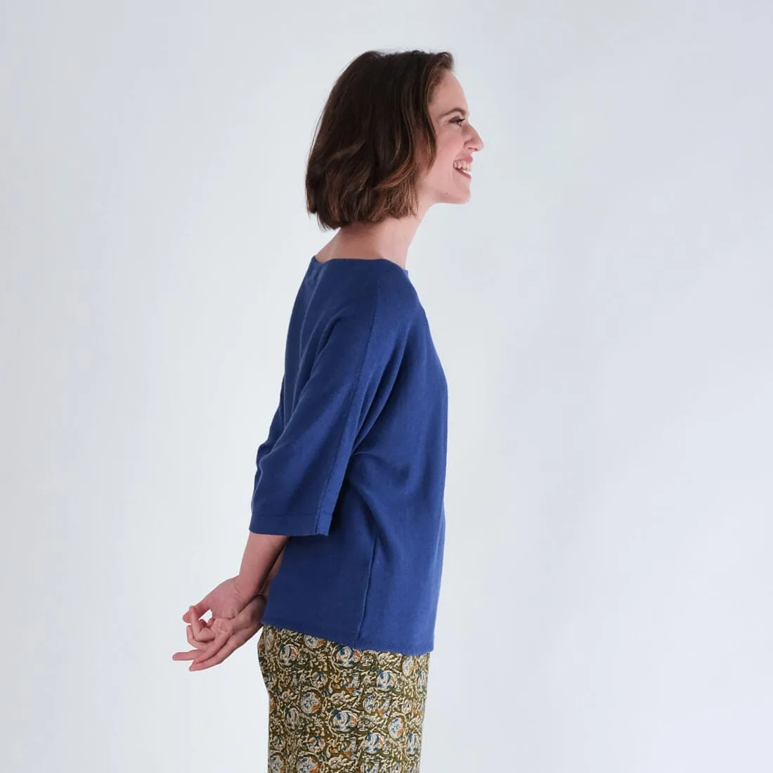 Kira Blue Linen & Cotton Jumper | Cornflower