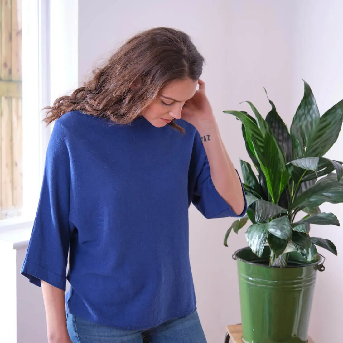 Kira Blue Linen & Cotton Jumper | Cornflower