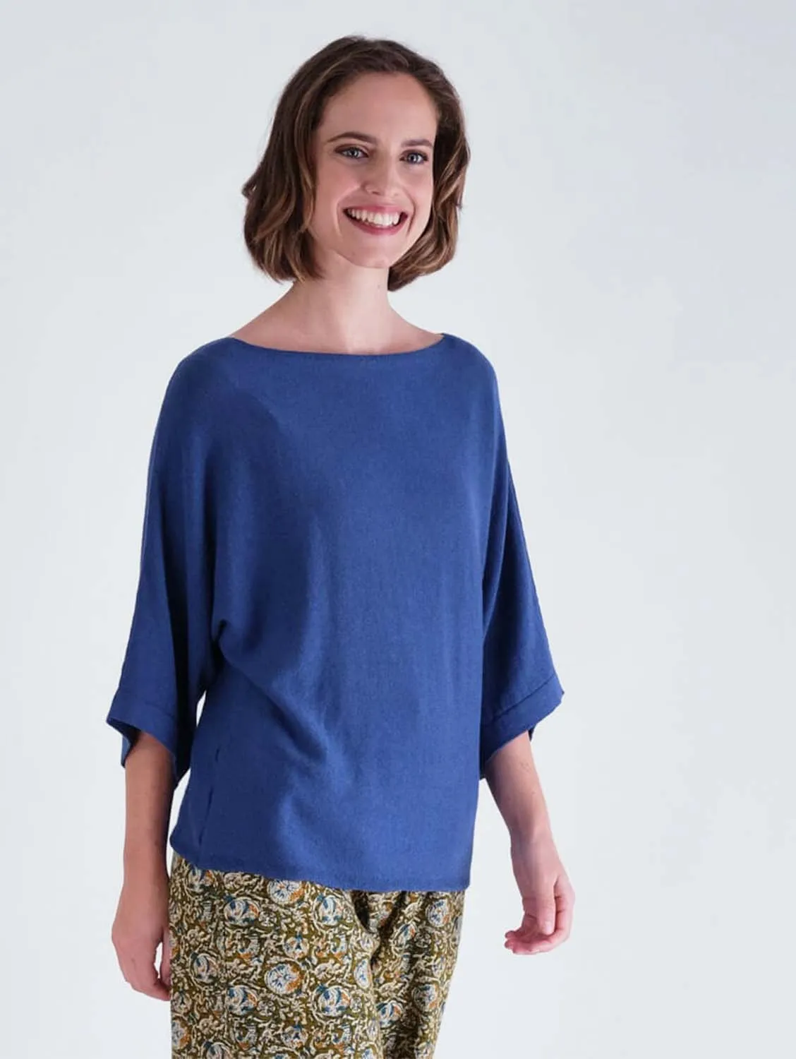 Kira Blue Linen & Cotton Jumper | Cornflower