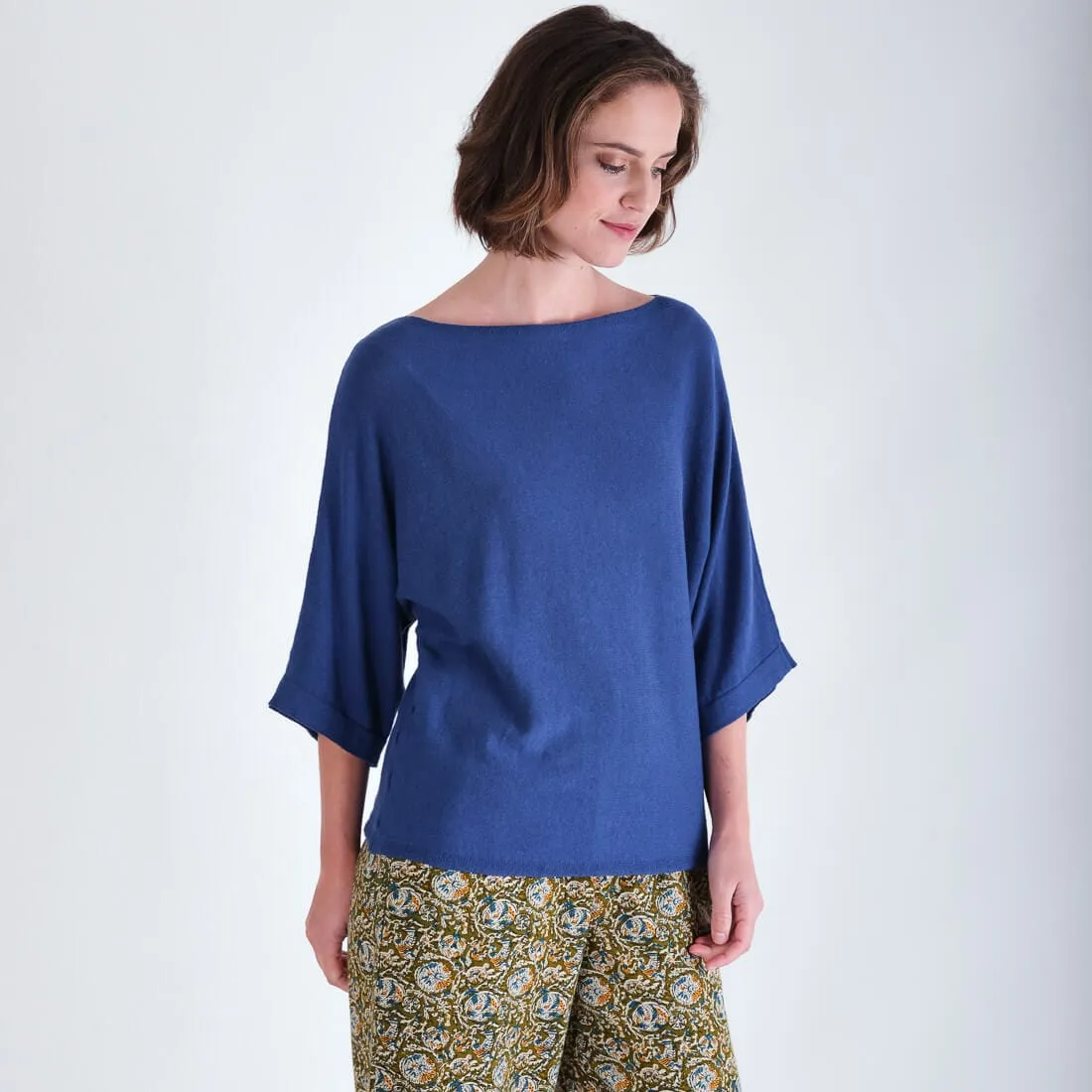 Kira Blue Linen & Cotton Jumper | Cornflower