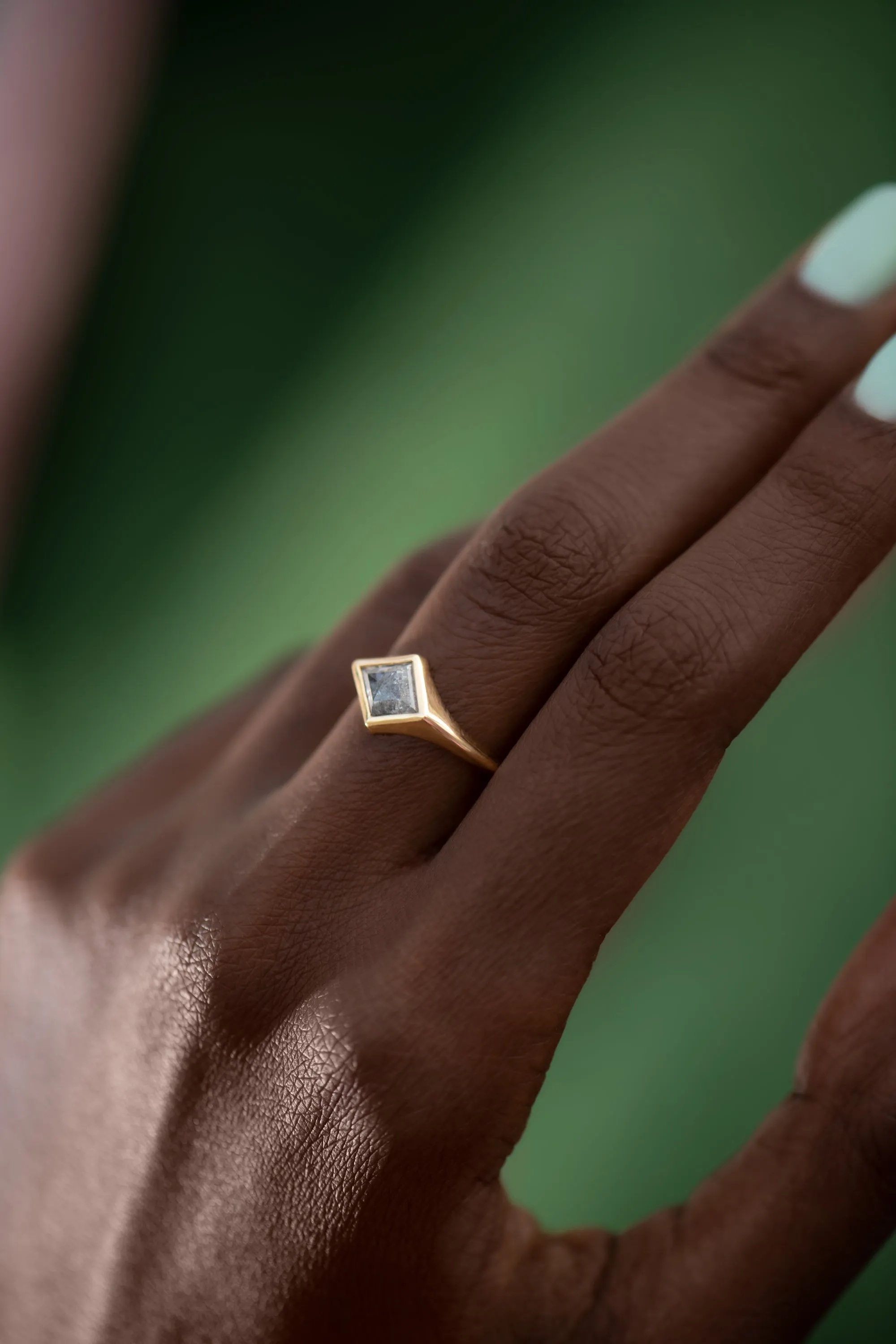 Kite Diamond Ring with a OOAK Salt and Pepper Diamond