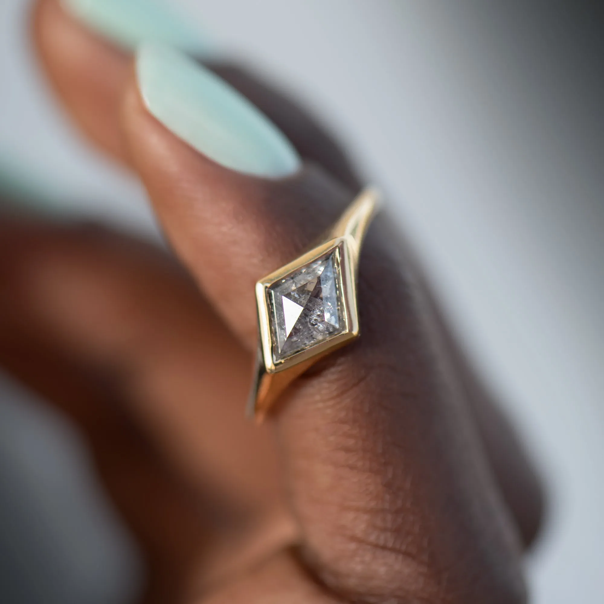 Kite Diamond Ring with a OOAK Salt and Pepper Diamond