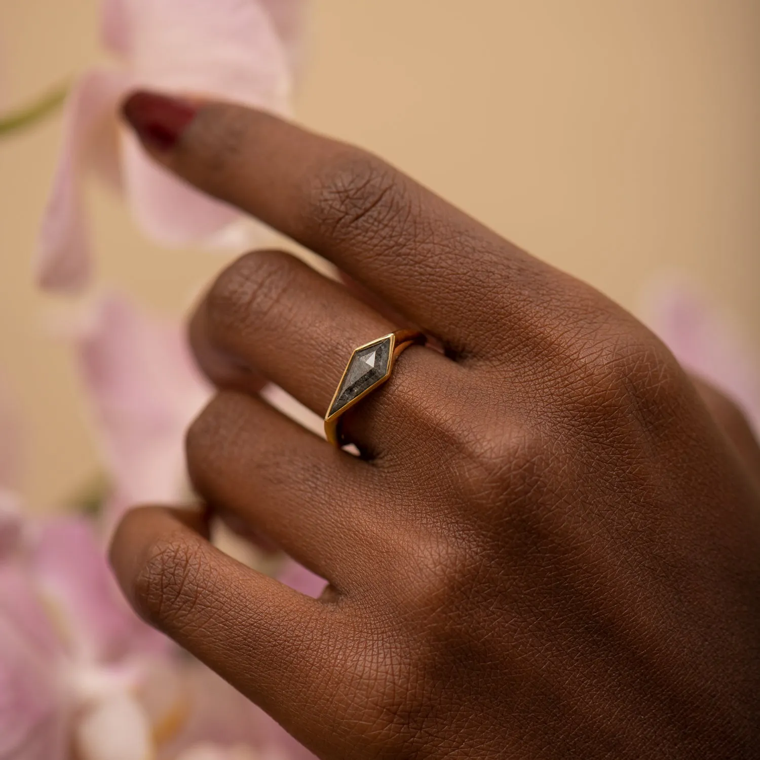 Kite Diamond Ring with a OOAK Salt and Pepper Diamond