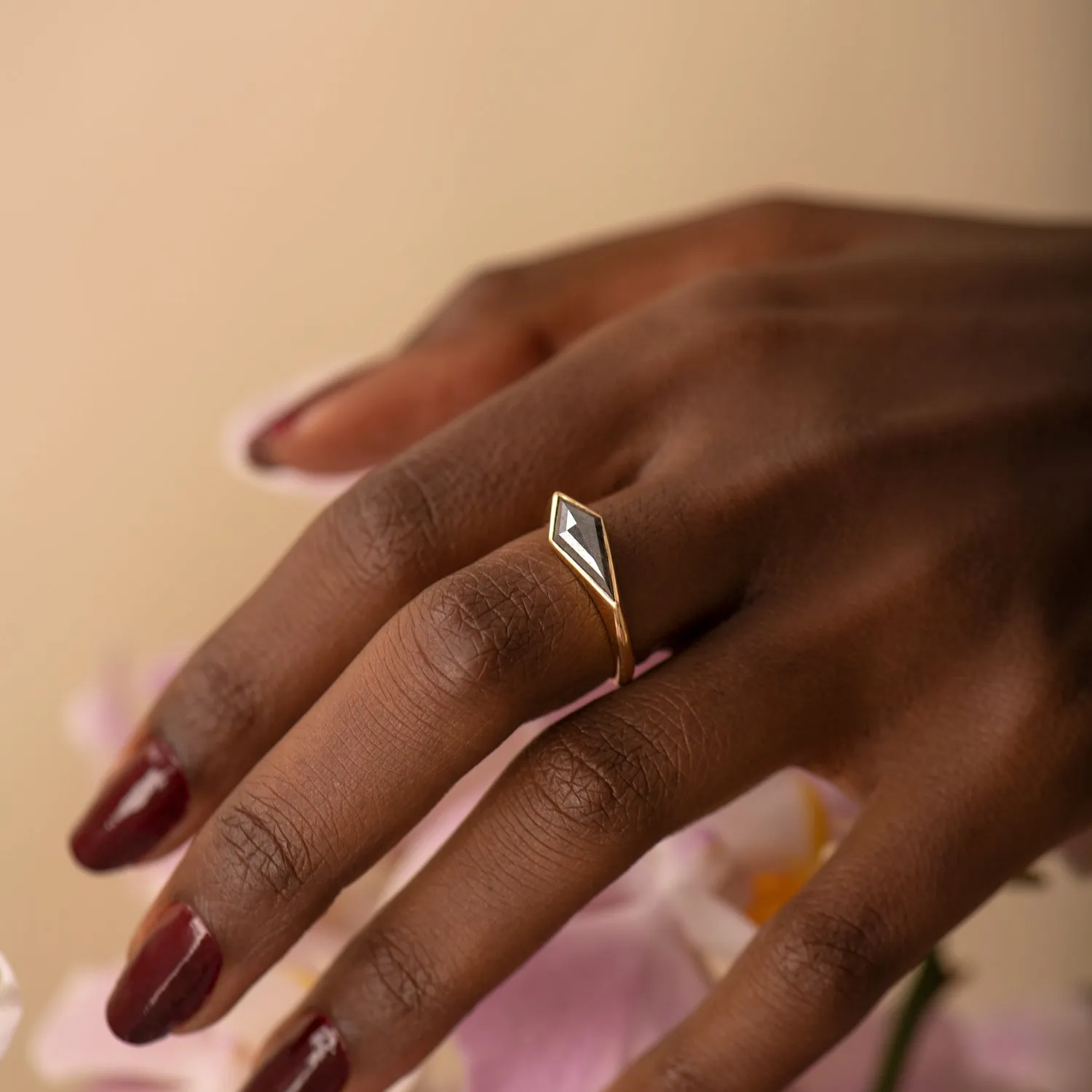 Kite Diamond Ring with a OOAK Salt and Pepper Diamond