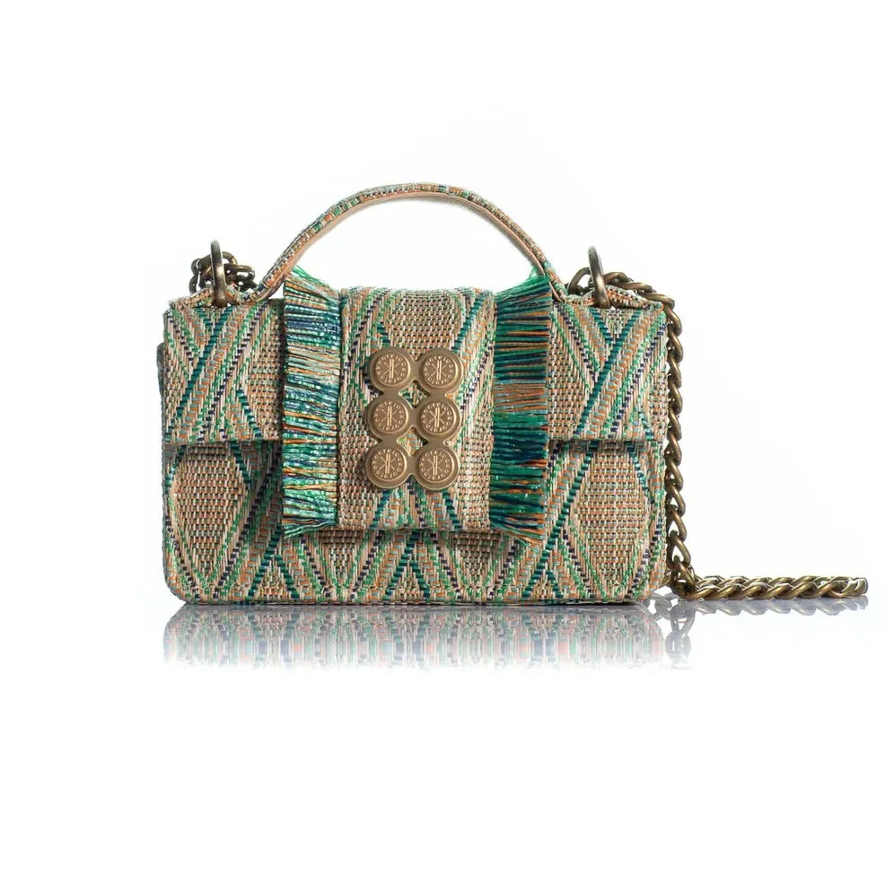 Kooreloo - Fabric Shoulder Bag - Petite Basset Raffia Geometry Green