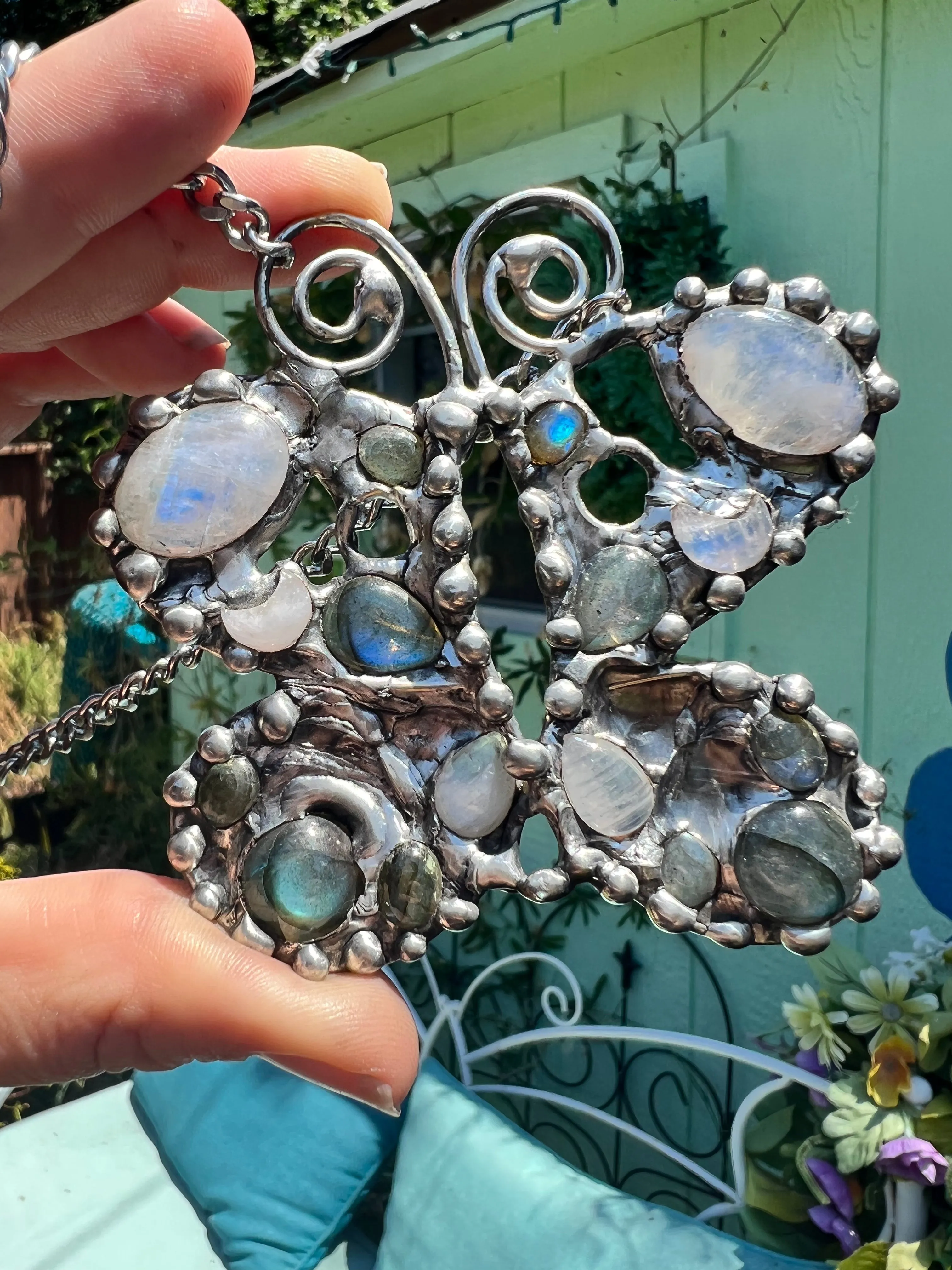 Labradorite & Moonstone Butterfly Amulet