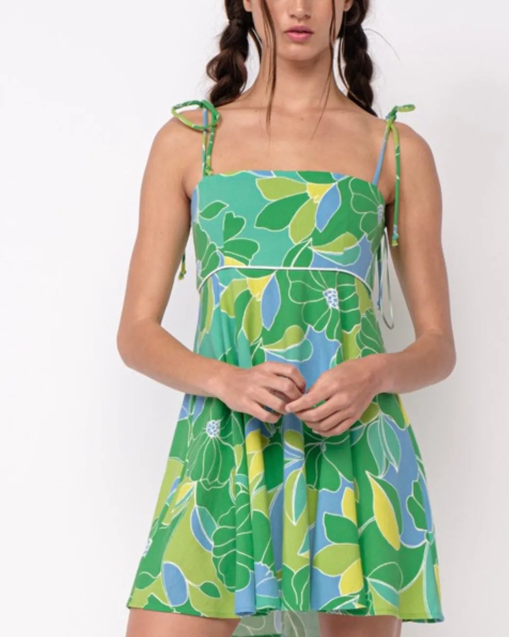 Lake lover green floral tie strap dress